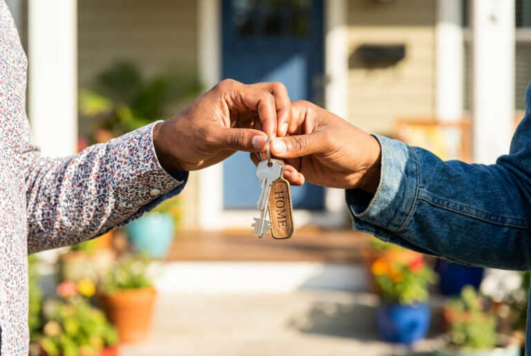 House keys being handed from one person to another