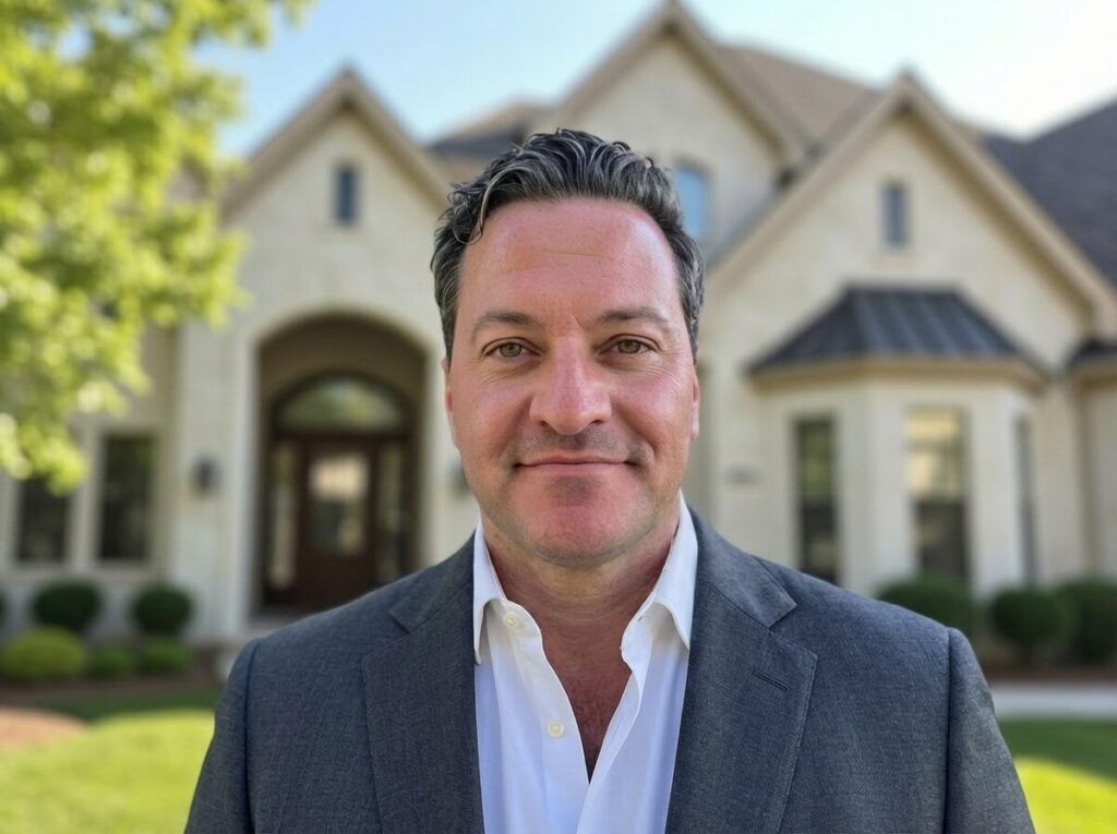 Sean Bonselaar, managing broker and owner of Bons Realty, in front of a house
